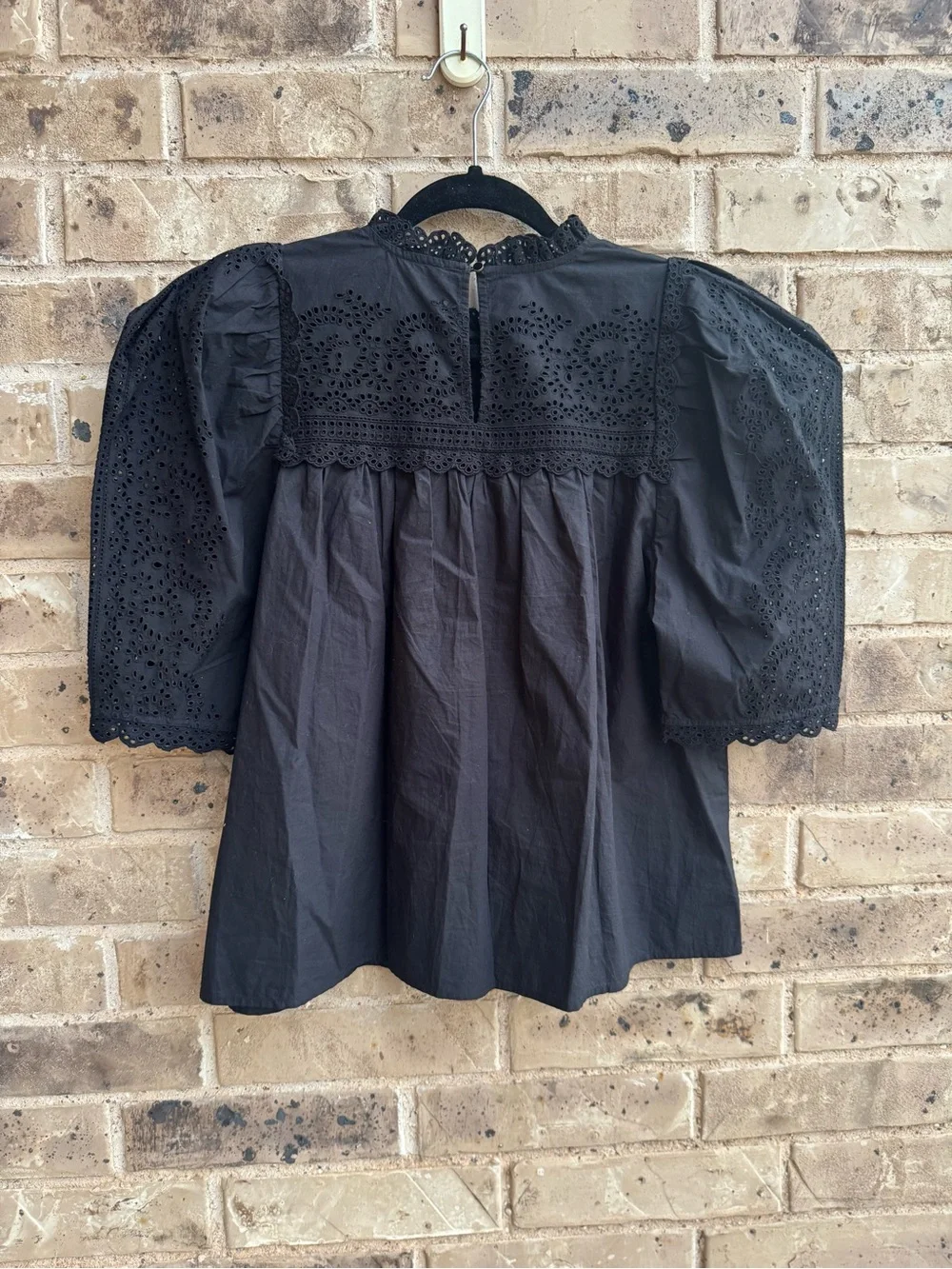 Ulla Johnson Yvonne Embroidered Black Yoke Puff Sleeve Blouse Size 8