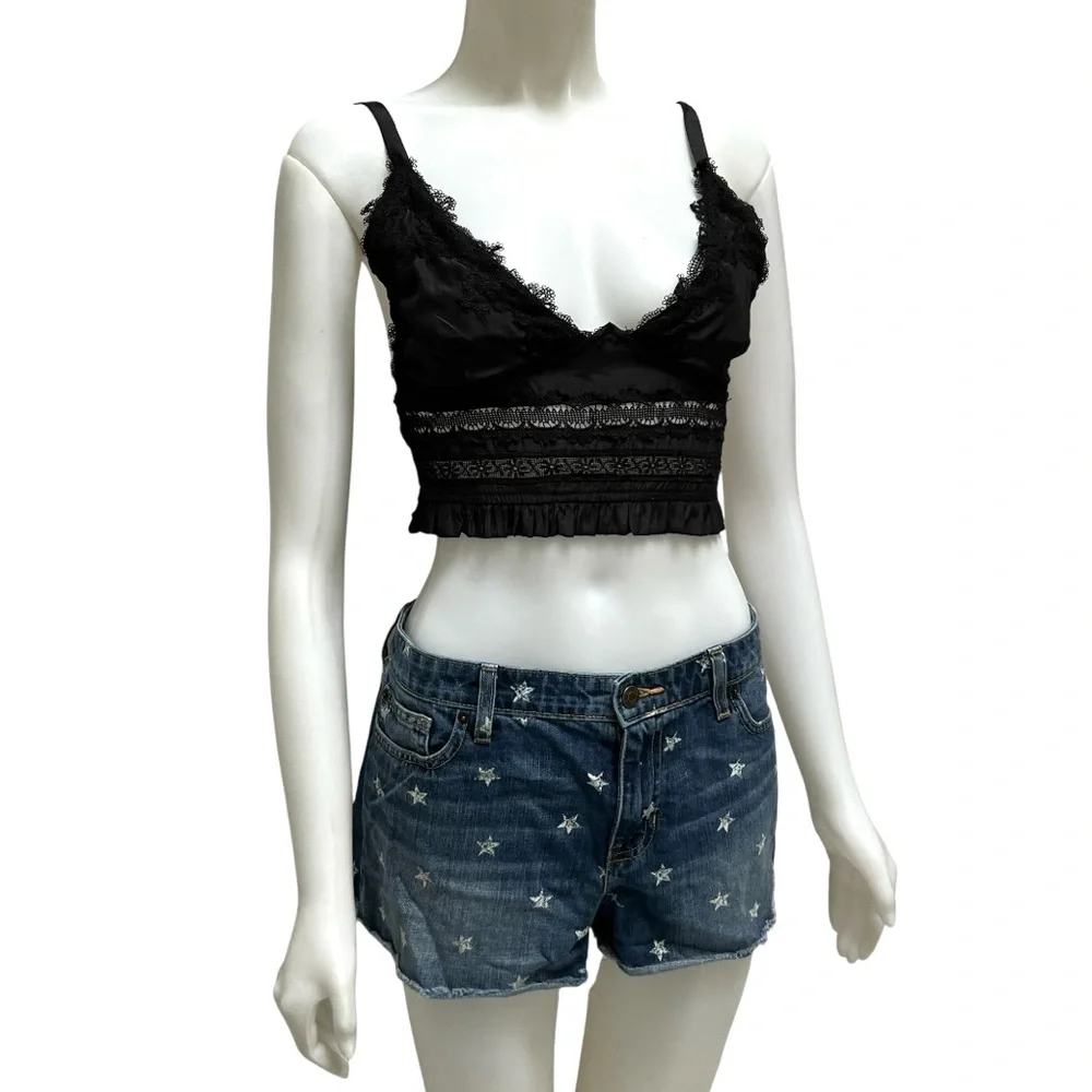 90's GAP Star Print Boyfriend Jean Shorts Faded‎ Trushed Distressed Grunge Goth