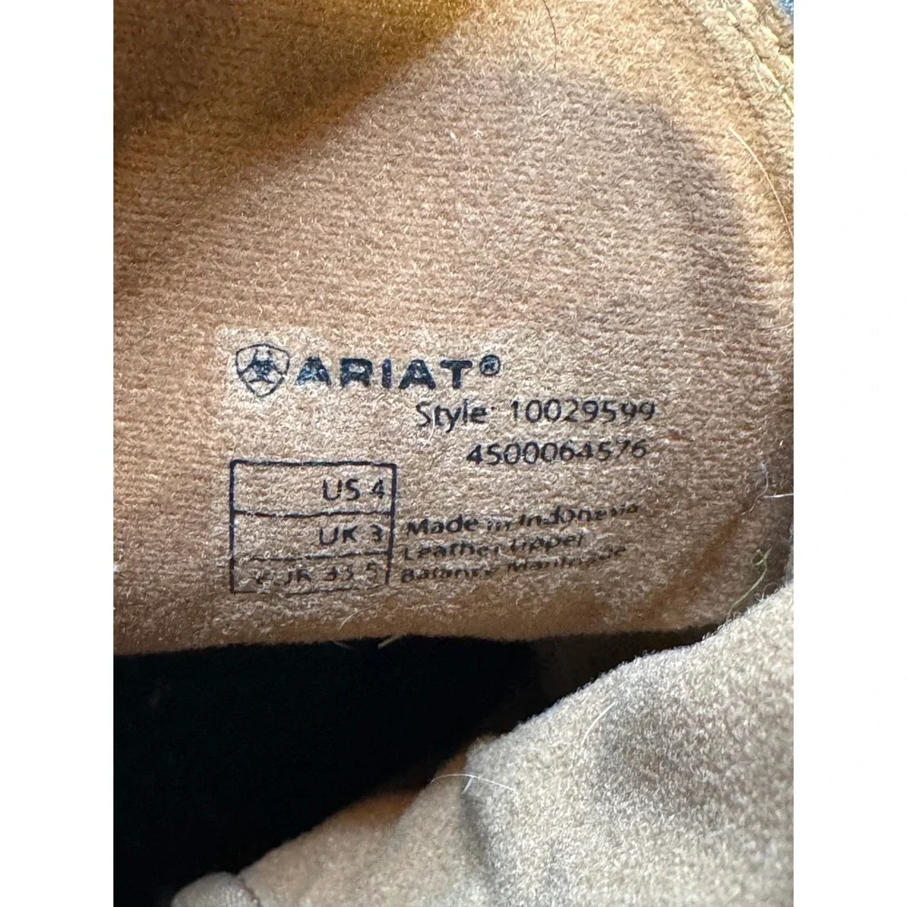 Ariat‎ Kids Square Toe Western Cowboy Boots Brown Green Stitching Pull-On size 4