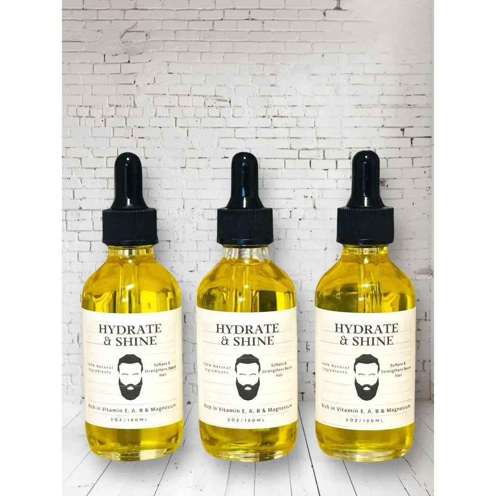 Hydrate & Shine Beard Oil with Vitamins E, A, B‎ & Natural Growth Oil 2oz/60ml