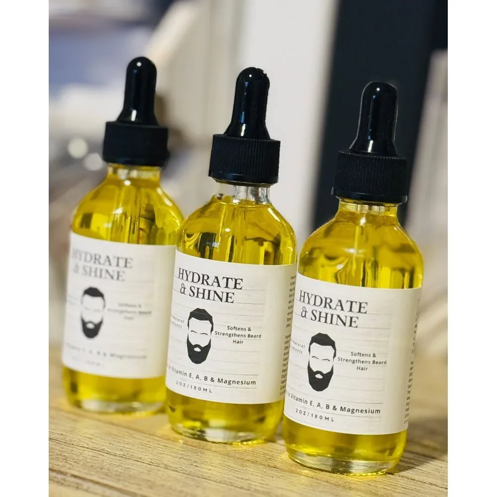 Hydrate & Shine Beard Oil with Vitamins E, A, B‎ & Natural Growth Oil 2oz/60ml