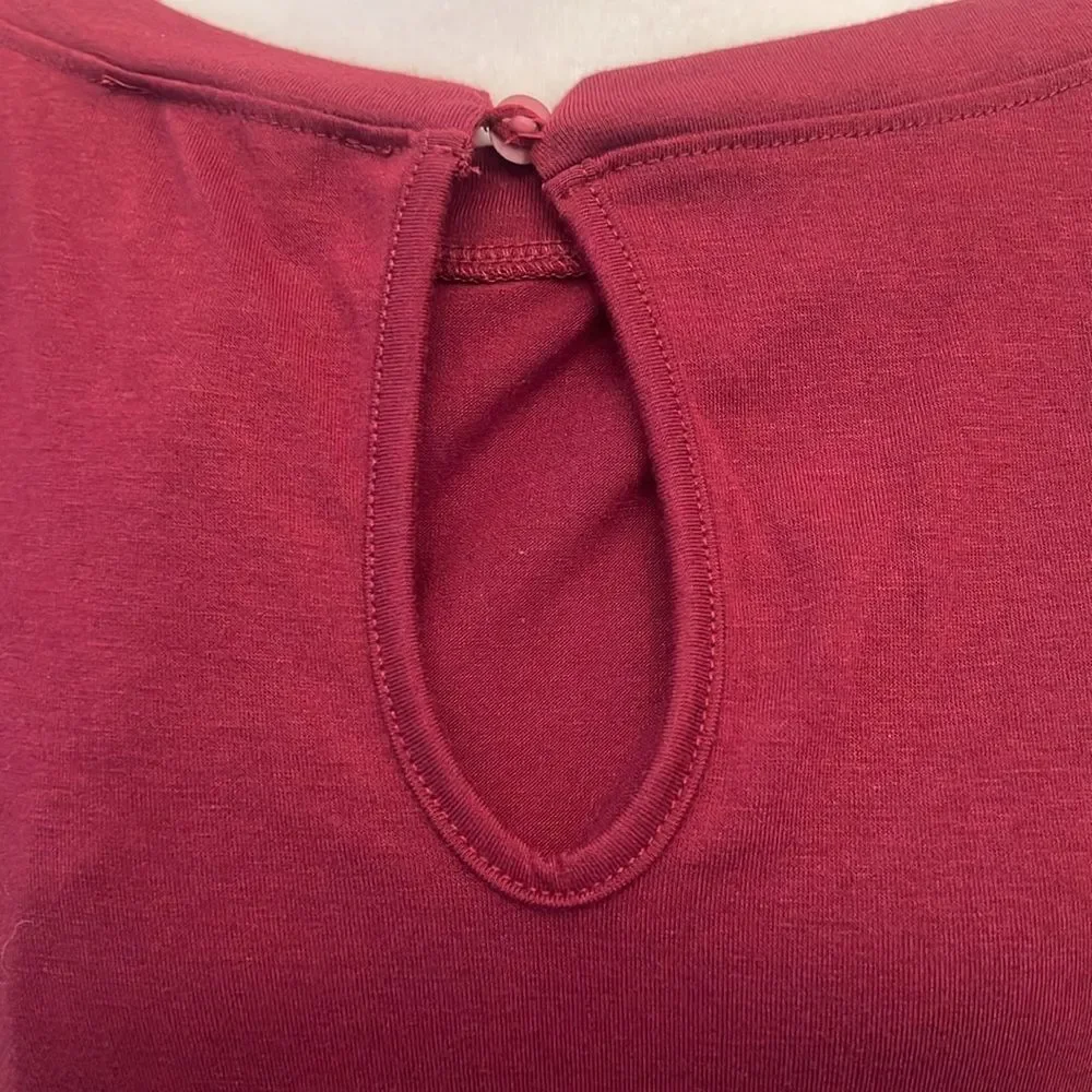 NWT Pretty Garden size small long sleeve elastic waist pockets burgundy jumpsuit