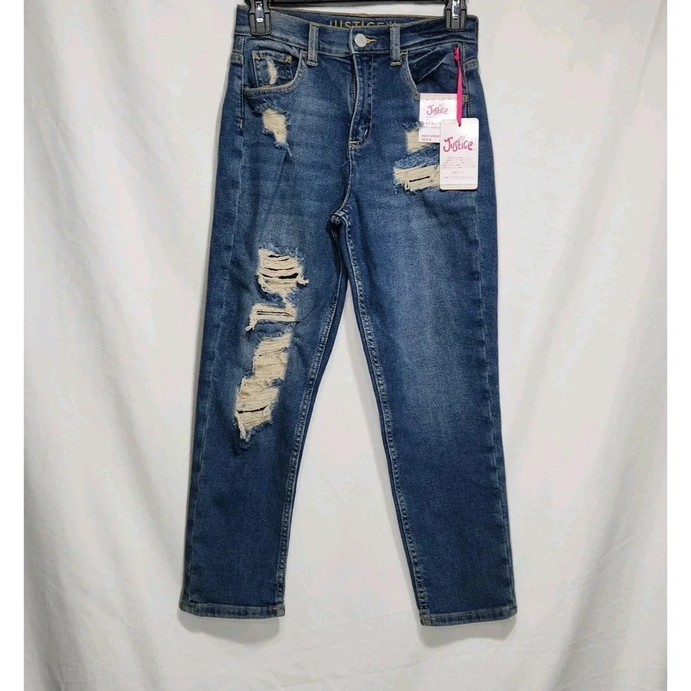 Justice Girls Mini Mom Ripped Denim Jeans Size 14 NWT‎