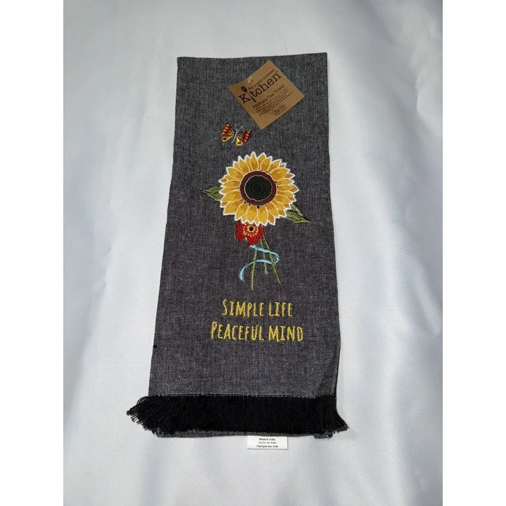 Kay Dee Fashion Linen Tea Towel Sunflower Butterfly Simple Life Peaceful Mind