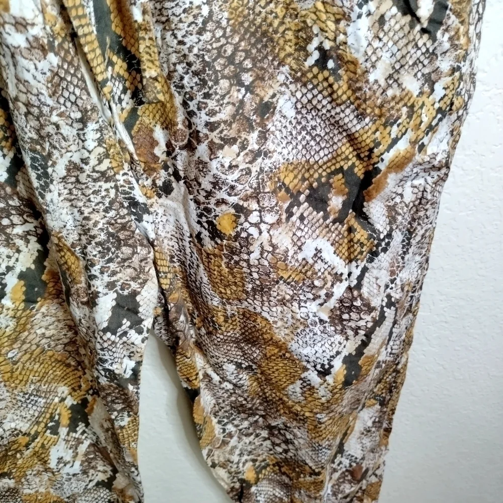 enza costa Cropped Snake-Print Cotton Jumpsuit Animal Print sz 3/ L