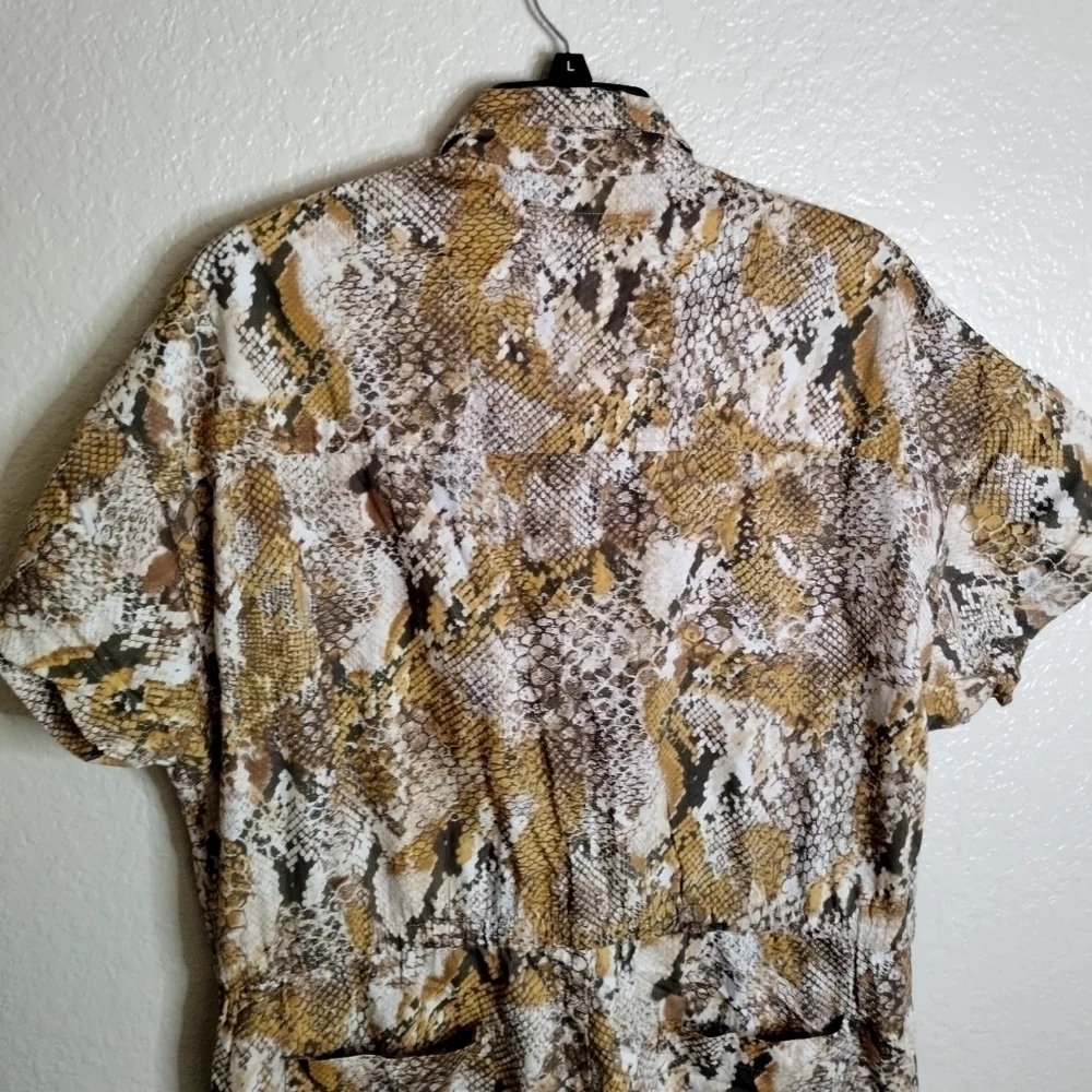 enza costa Cropped Snake-Print Cotton Jumpsuit Animal Print sz 3/ L