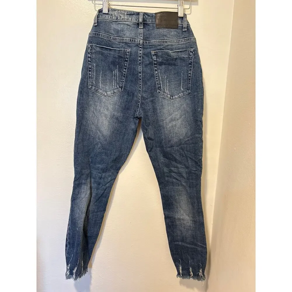 NWT One Teaspoon Sz 26 Oxford High Waisted Freebirds Raw Hem Stretch Skinny Jean