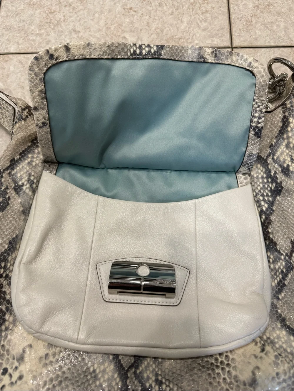 Coach Snakeskin-Print Hobo Shoulder Bag in Cream and Gray L1169-19323