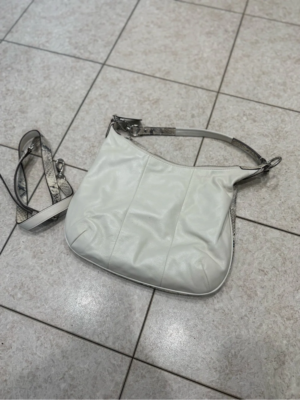 Coach Snakeskin-Print Hobo Shoulder Bag in Cream and Gray L1169-19323