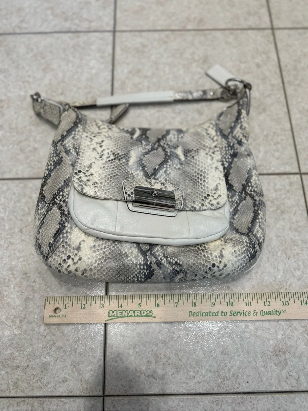 Coach Snakeskin-Print Hobo Shoulder Bag in Cream and Gray L1169-19323