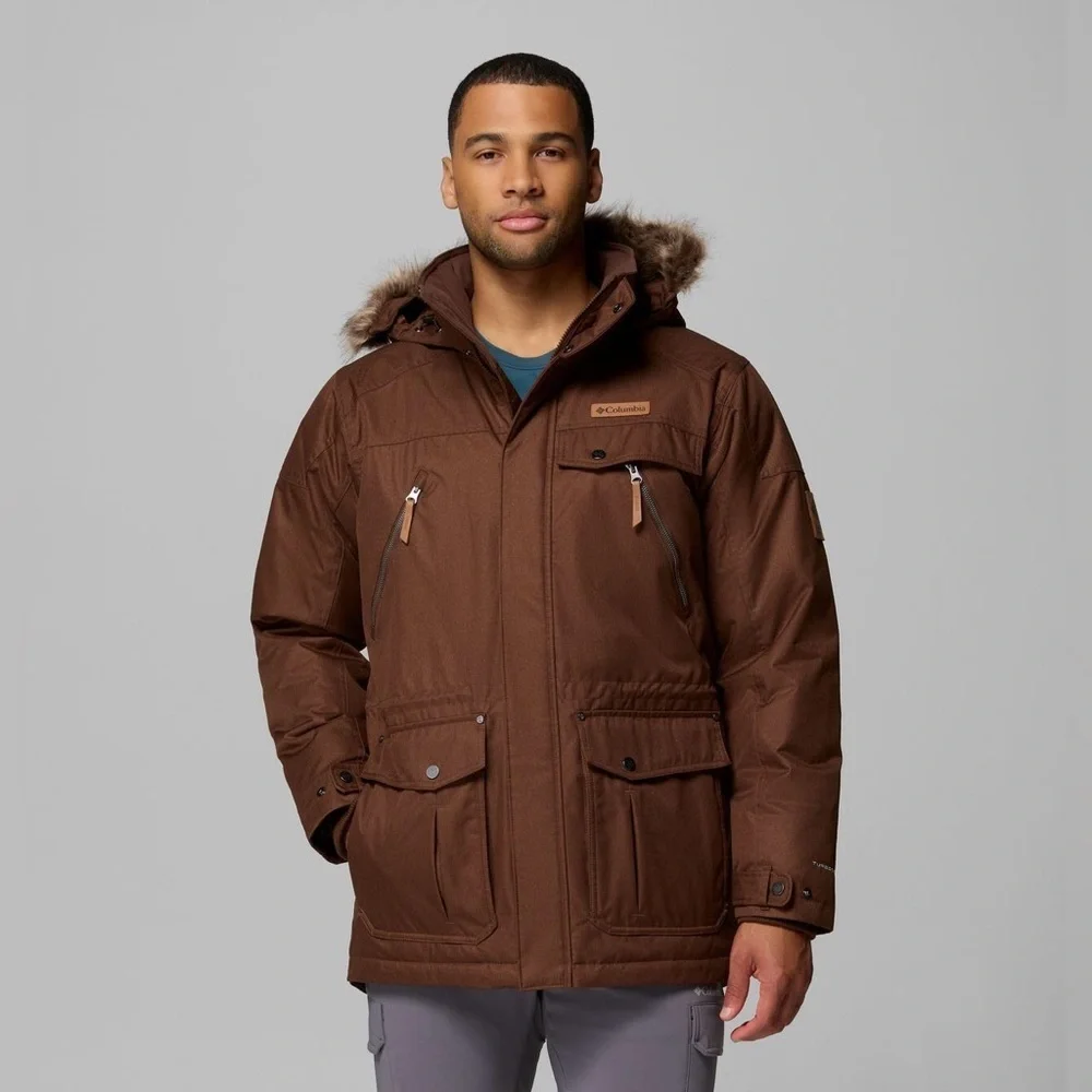 Columbia Mens Barlow Pass Turbodown II Jacket Brown Coat Size Small Waterproof