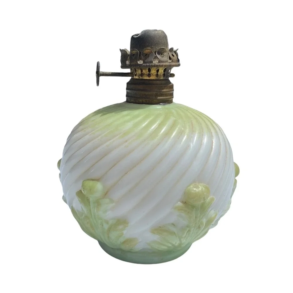 Vintage Swirl Glass Oil Lamp Orb Cream‎ Green Decorative Accent Home Decor