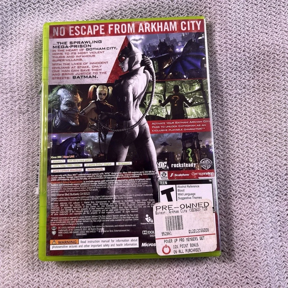 Warner Bros Batman Arkham City Xbox 360 Action Adventure Game W/ Manual
