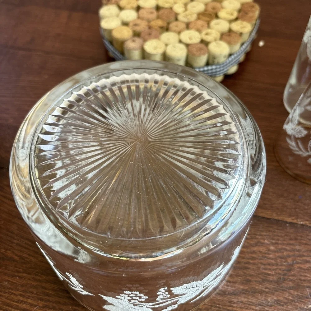 VTG Bartlett Collins Frosted Grape Leaf Gold Rim Glasses 8oz (4) W/ Ice Bucket
