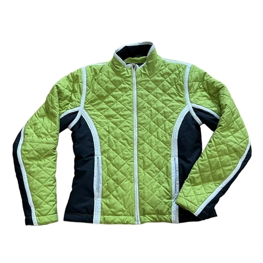 Obermeyer lime green white and black lightweight short insulated jacket size 4