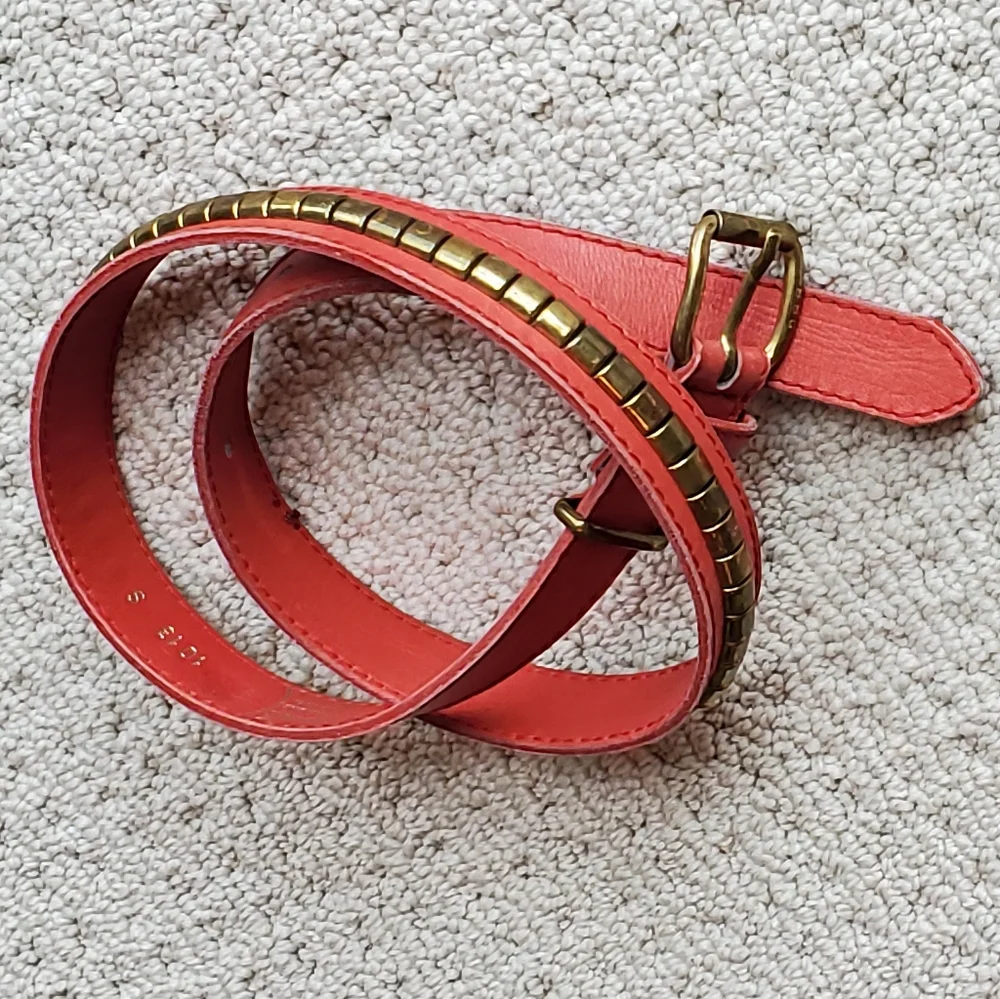 BBC Leather Studded Equestrian Cowgirl Belt Made in Spain, Brass, Red,Sm/34