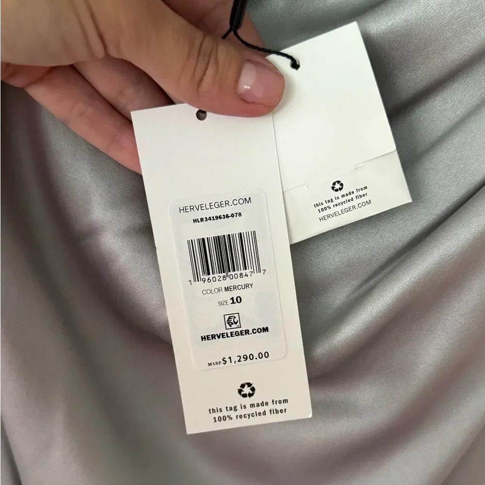 ⭕️ Hervé Léger Draped Asymmetrical Silk Maxi Skirt Silver NEW