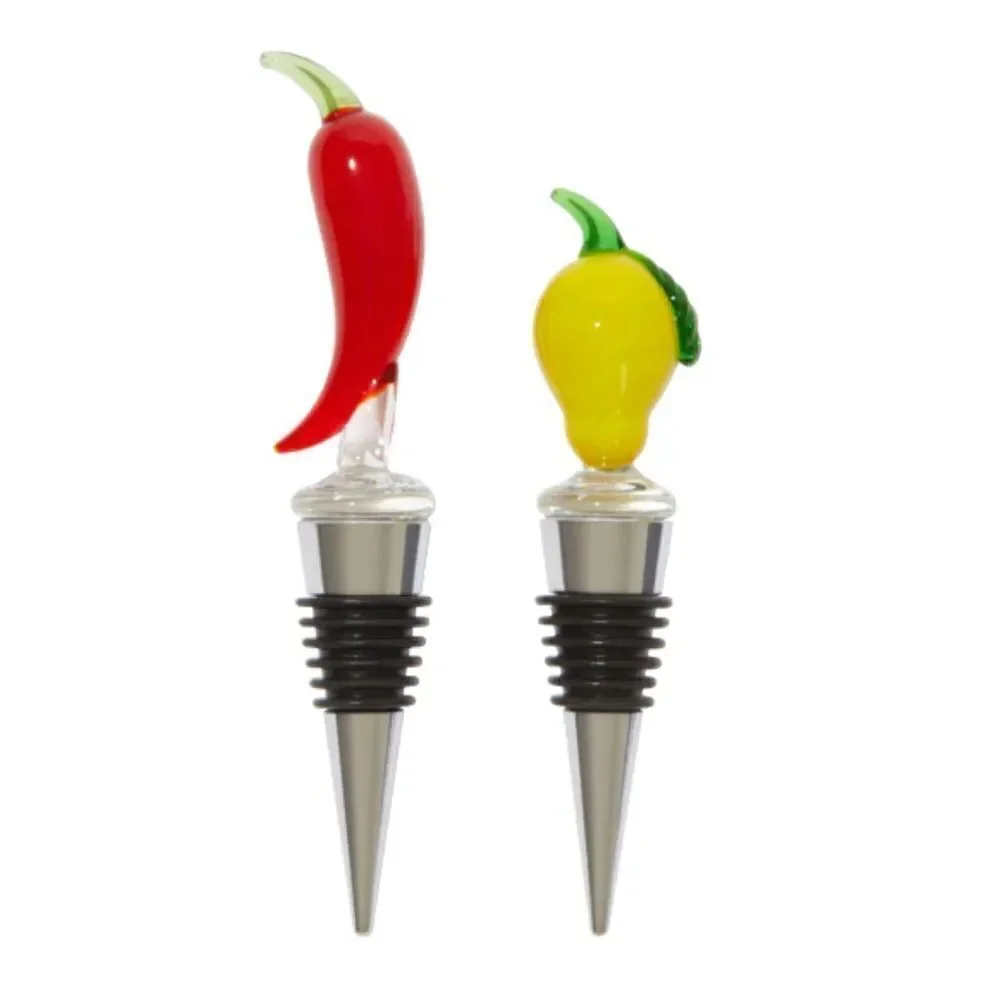 Sandra Alexandra set of 2 glass bottle stoppers. Lemon and chili. 🌶️ 🍋