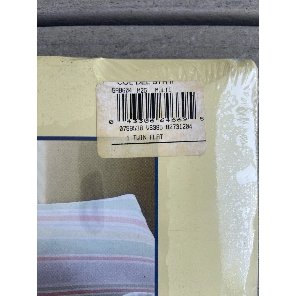 Vtg Cannon Twin Flat Bed Sheet Pastel Stripes Cotton Fresh No Iron USA Made J