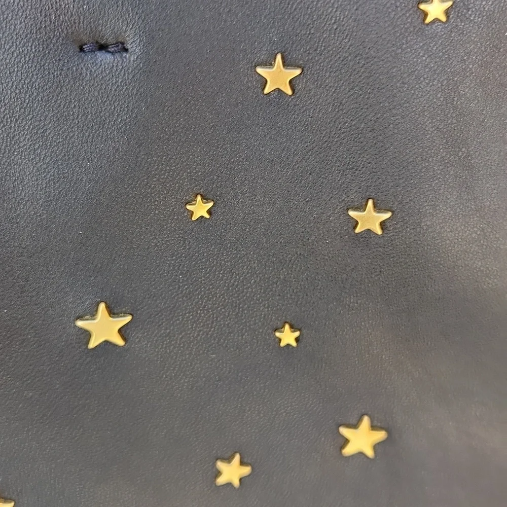 Tory Burch Star Stud Black Leather Tote Bag Purse