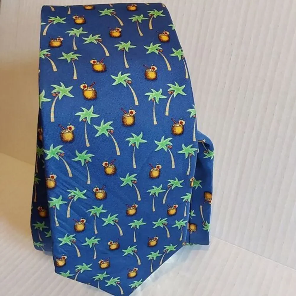Alynn Mens Necktie 100% Silk USA Blue Multicolor Party Paradise‎ Tie
