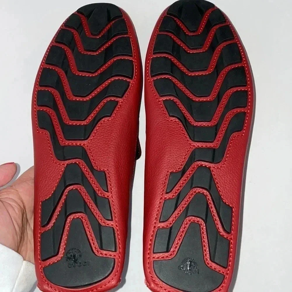 Gucci Driver Red Leather Loafers G7, US8