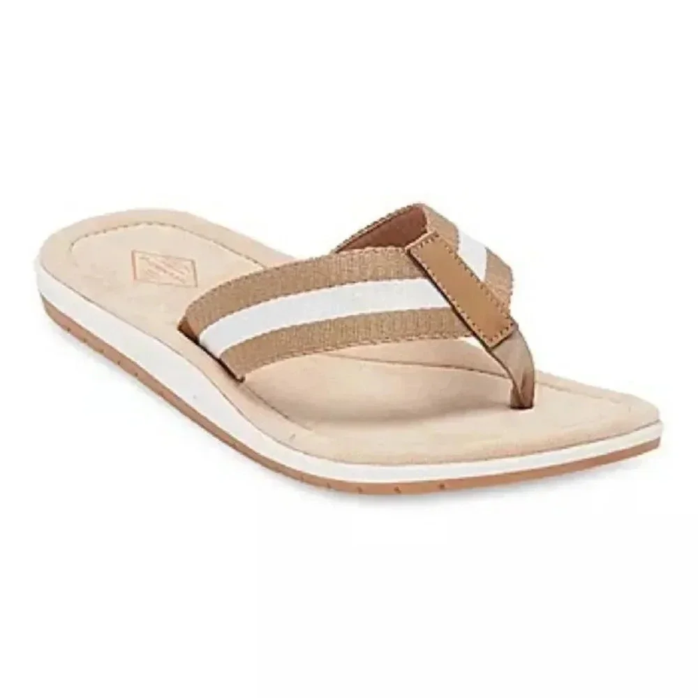 St. John's Bay Mens Flip-Flops Large 11/12 Tan & White New No box