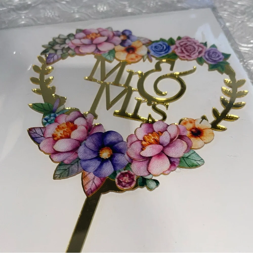 New - Mr & Mrs. Cake topper - Floral Design