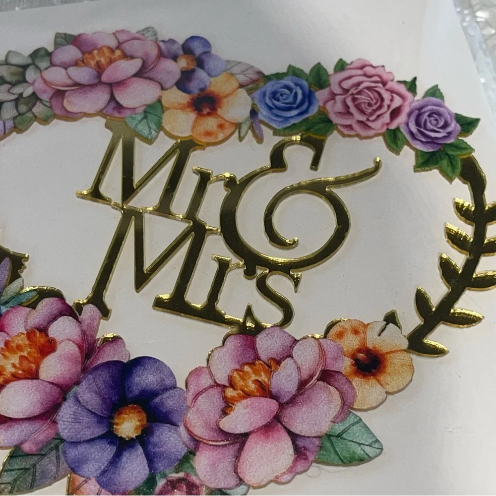 New - Mr & Mrs. Cake topper - Floral Design