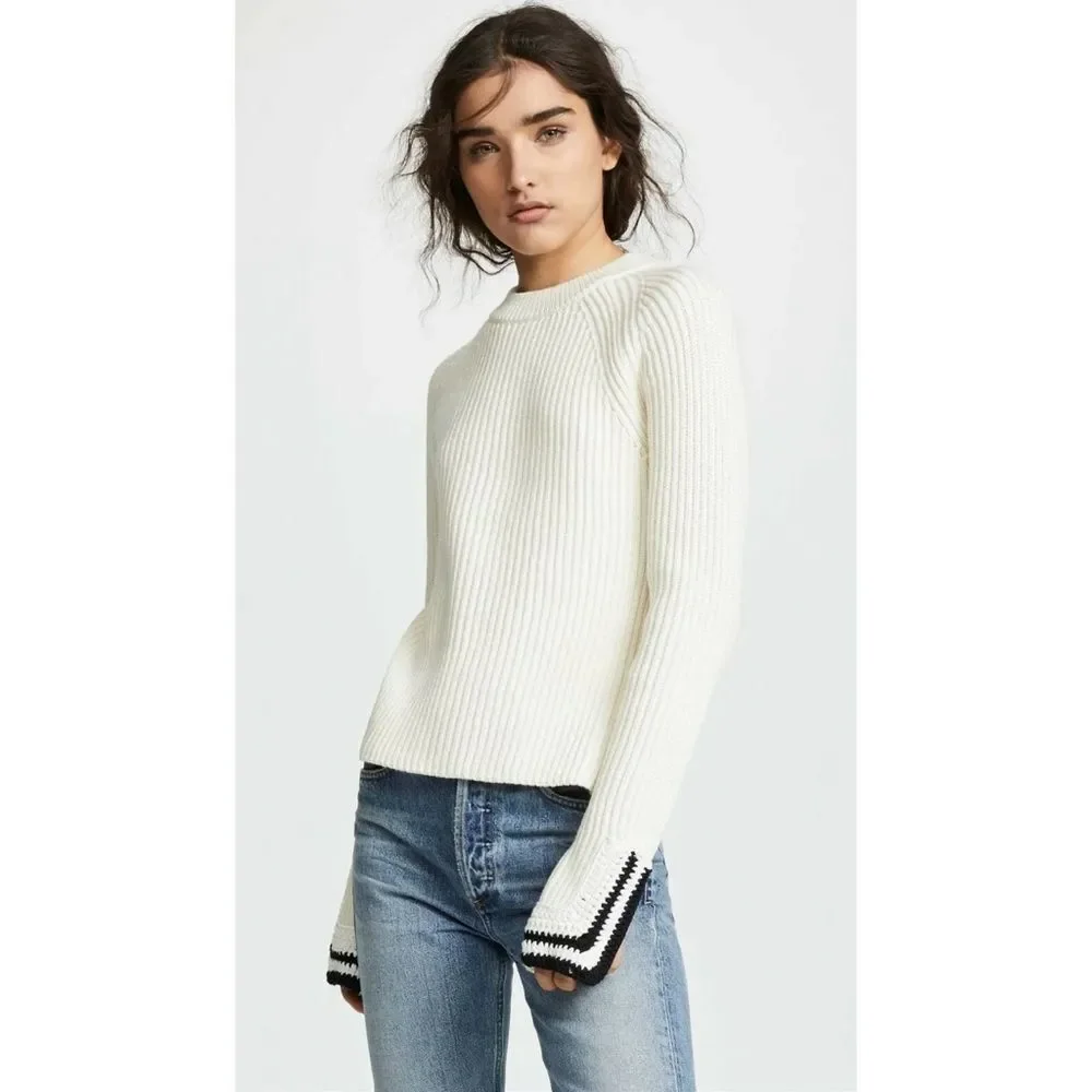 Helmut Lang Butter Crochet Detail Crewneck Sweater Size XS Retail $520