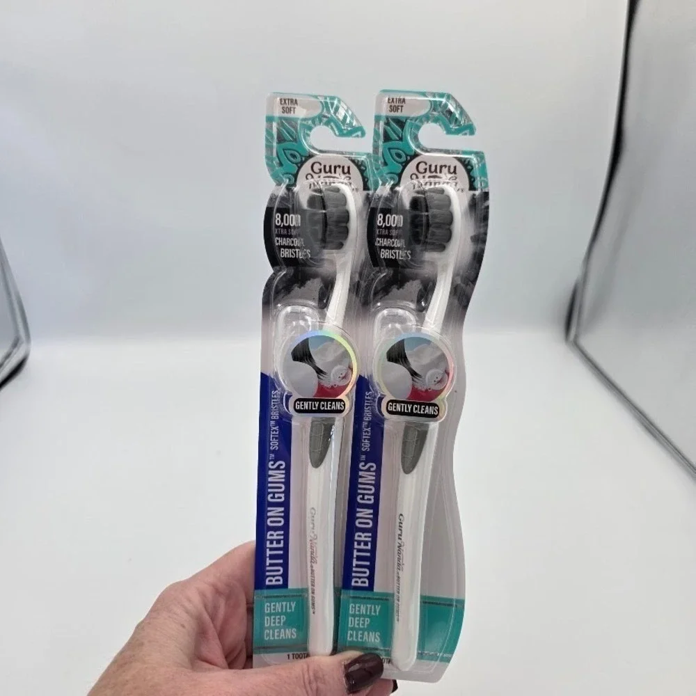 2 Pk‎ Guru Nanda Butter On Gums Extra Soft Toothbrushes 8000 Charcoal Bristles