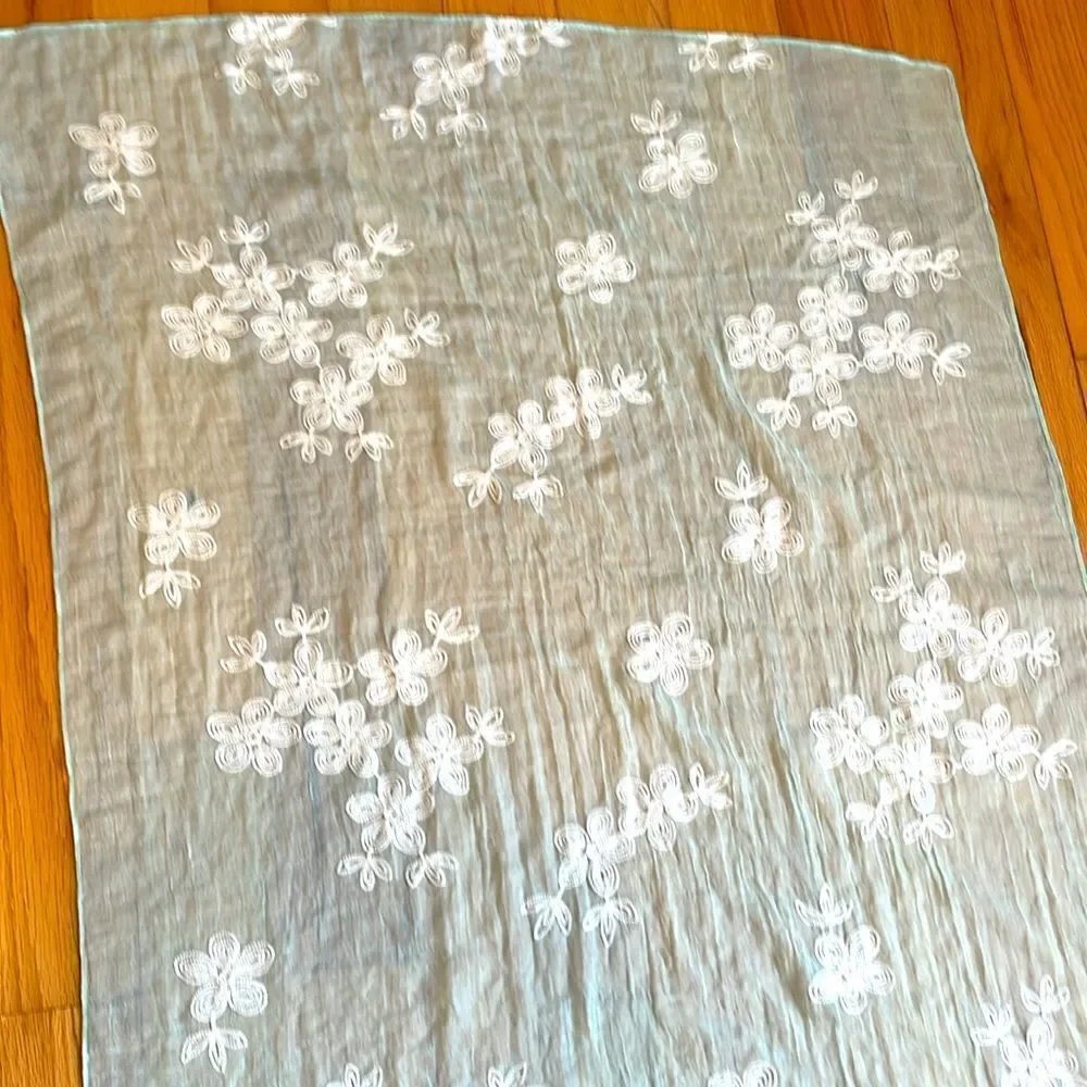 NWT Scarf mint seafoam color white embroidery