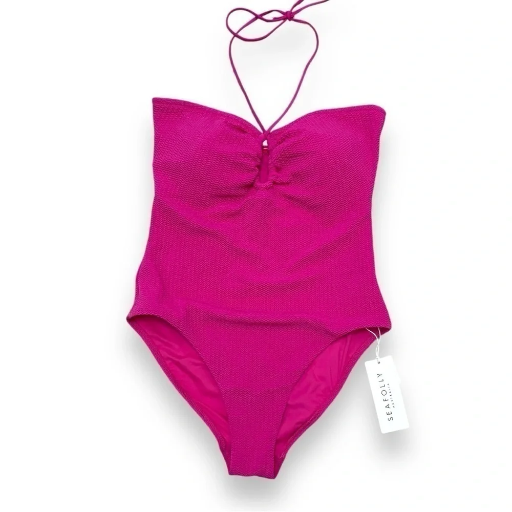 NWT Sea Folly Fuchsia Rose Pink Sea Dive Bandeau One Piece Swimsuit Size 10 (US)