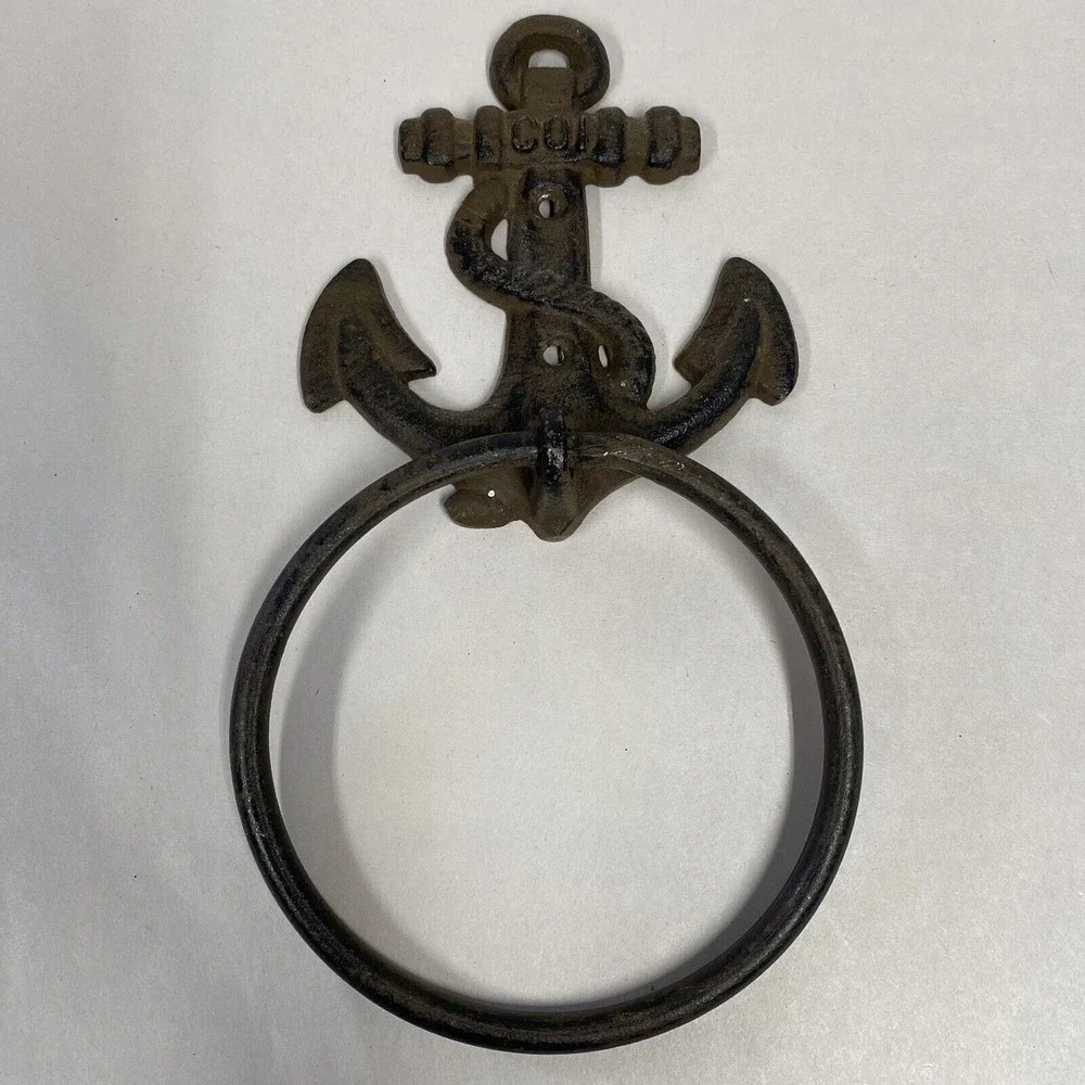 Nautical Cast Iron Anchor Towel Ring Holder Wall Decor