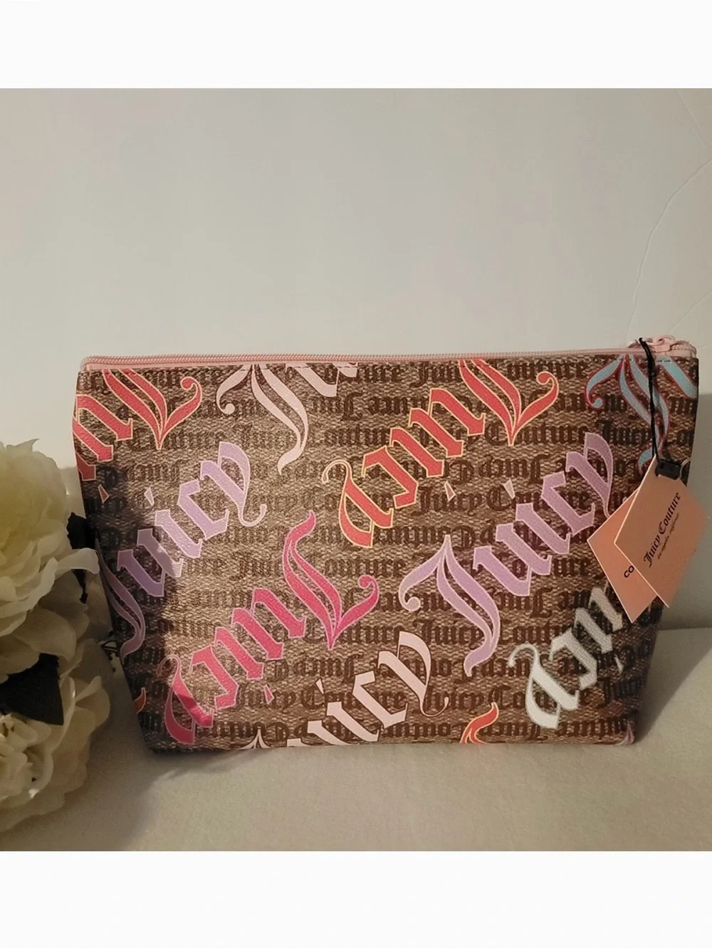 NWT Juicy Couture Pink Script Logo Cosmetic Pouch