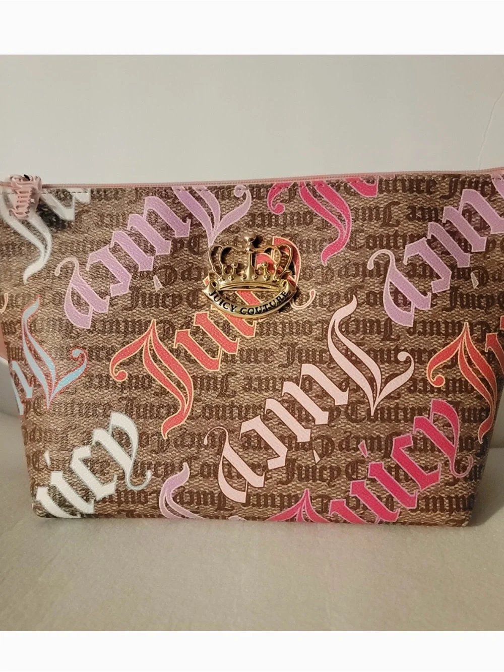 NWT Juicy Couture Pink Script Logo Cosmetic Pouch