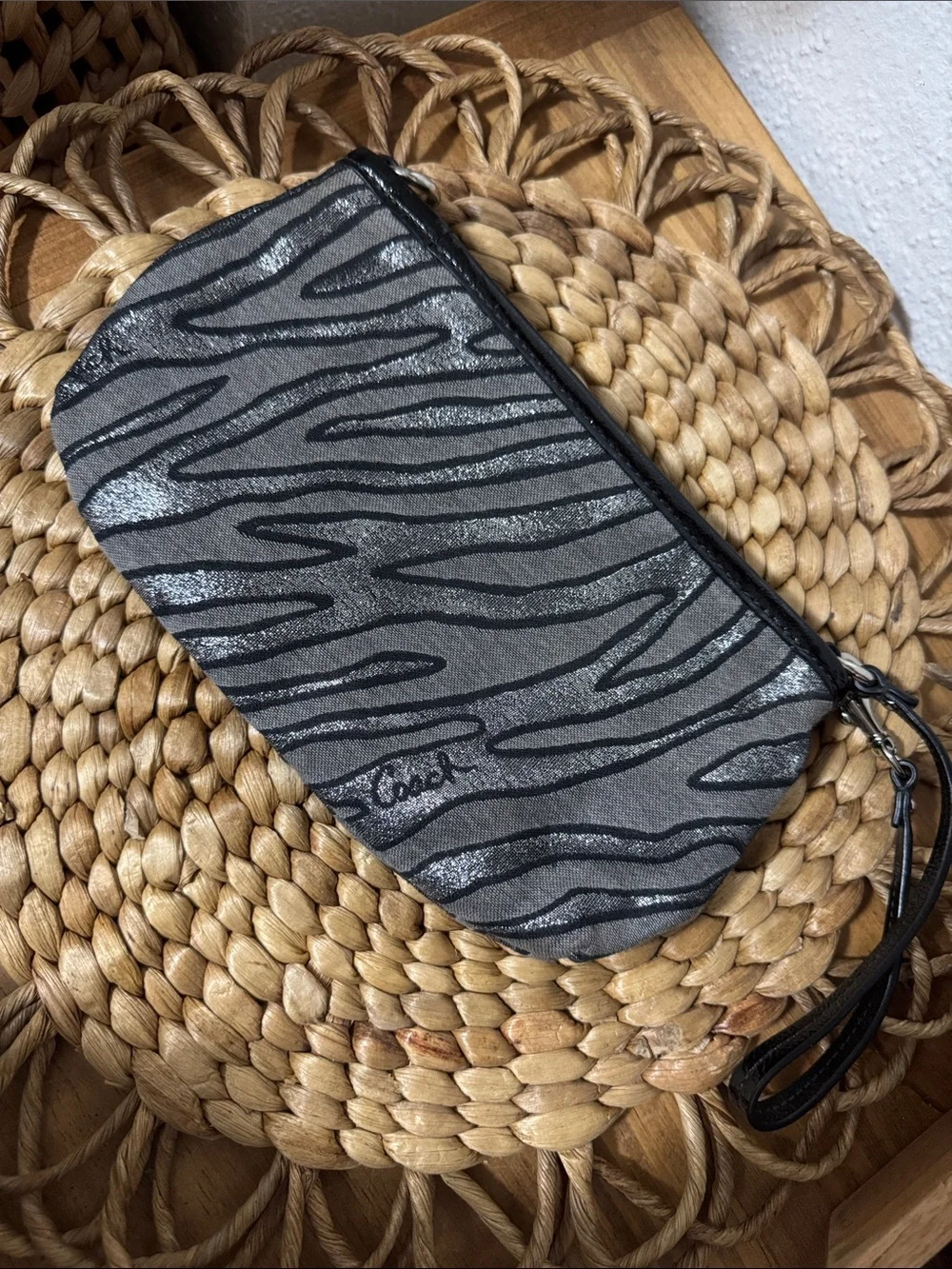 Coach Canvas Metallic Zebra Animal Print Wristlet Wallet Clutch - Vintage