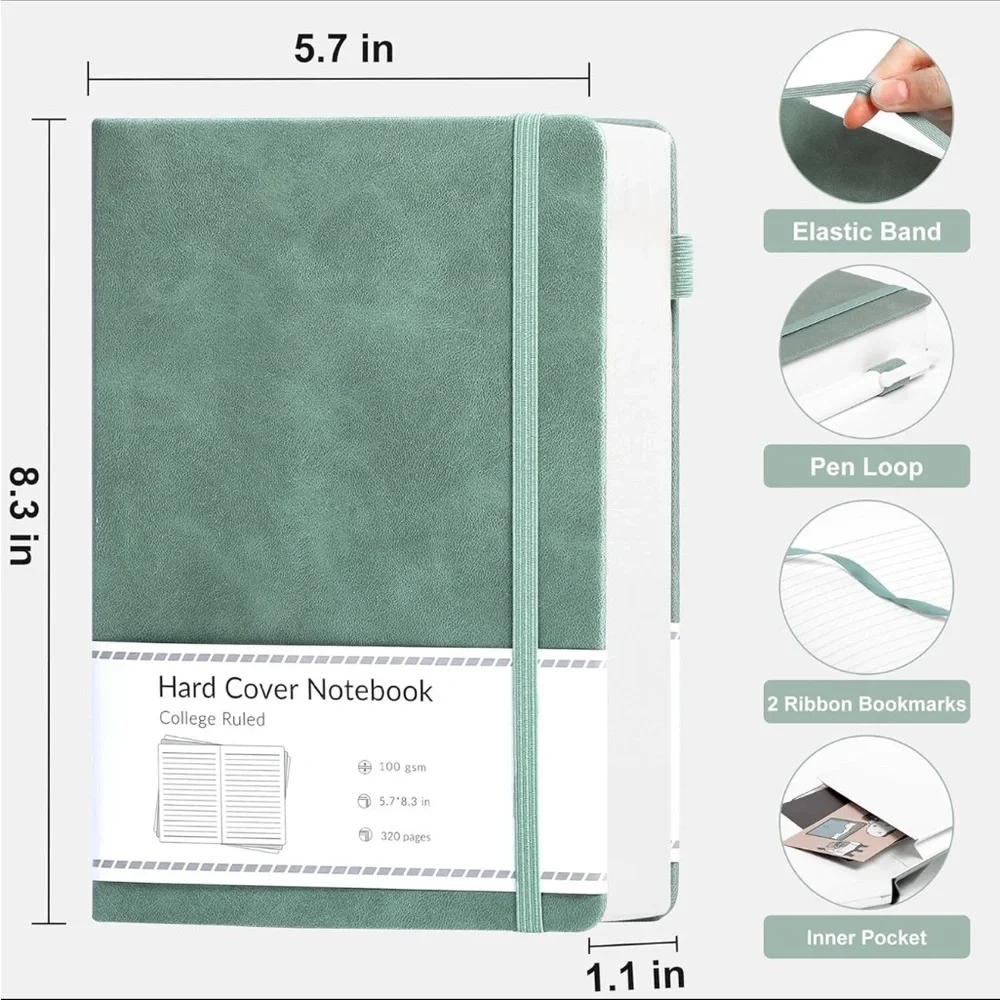 NEW! Hard Cover Notebook in Sage Green Journal Office Lists Still in Plastic