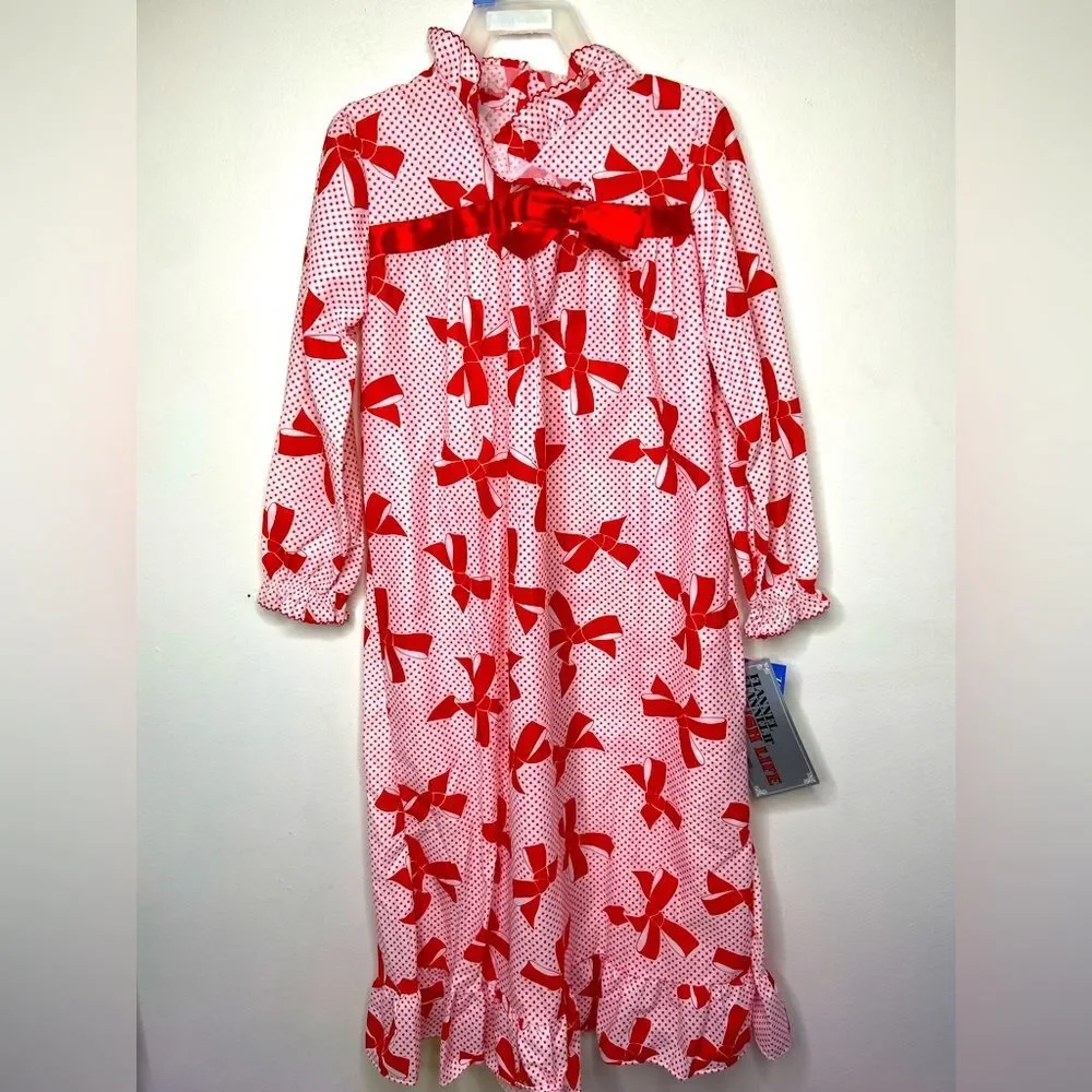 Vintage 1990s Her Majesty Flannel‎ Bow Star Print Nightgown