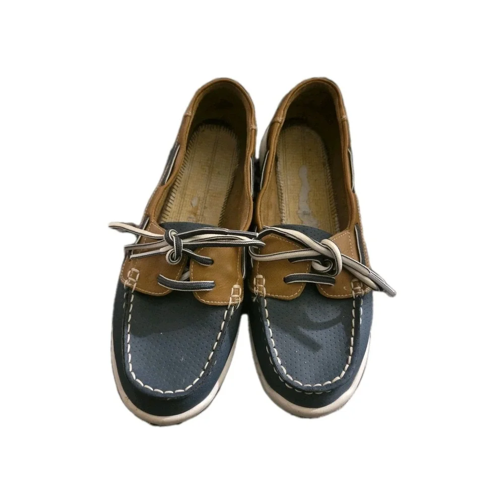 Men's Size 8 Blue Brown Boat Shoes Casual Moc Toe Comfort Loafers Unbranded
