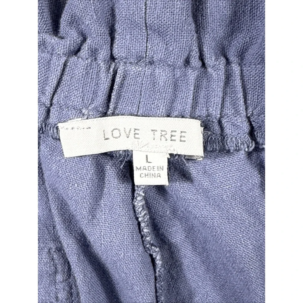 Love Tree Pants Womens Size Large Blue Wide Linen Viscose‎ Pull On Hippie