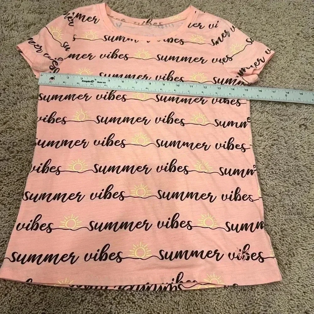 Justice girls 12 summer vibes pink black sun writing tee shirt