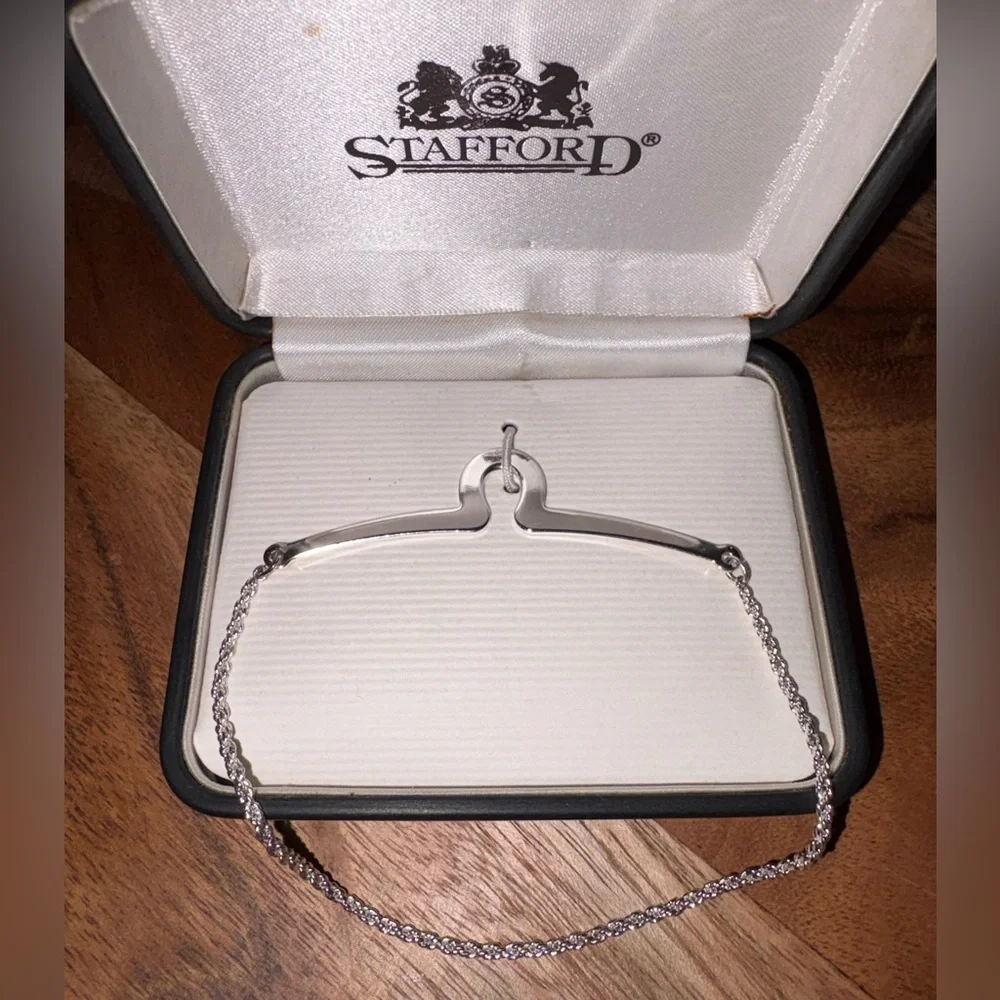 Silver Tone Bar Pendant Tie Chain Stafford Boxed Minimalist Modern