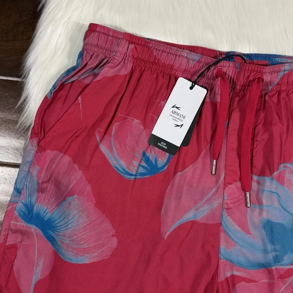 Armani Exchange Men's Size 34 Pink Tropical Floral Viscose Drawstring Shorts