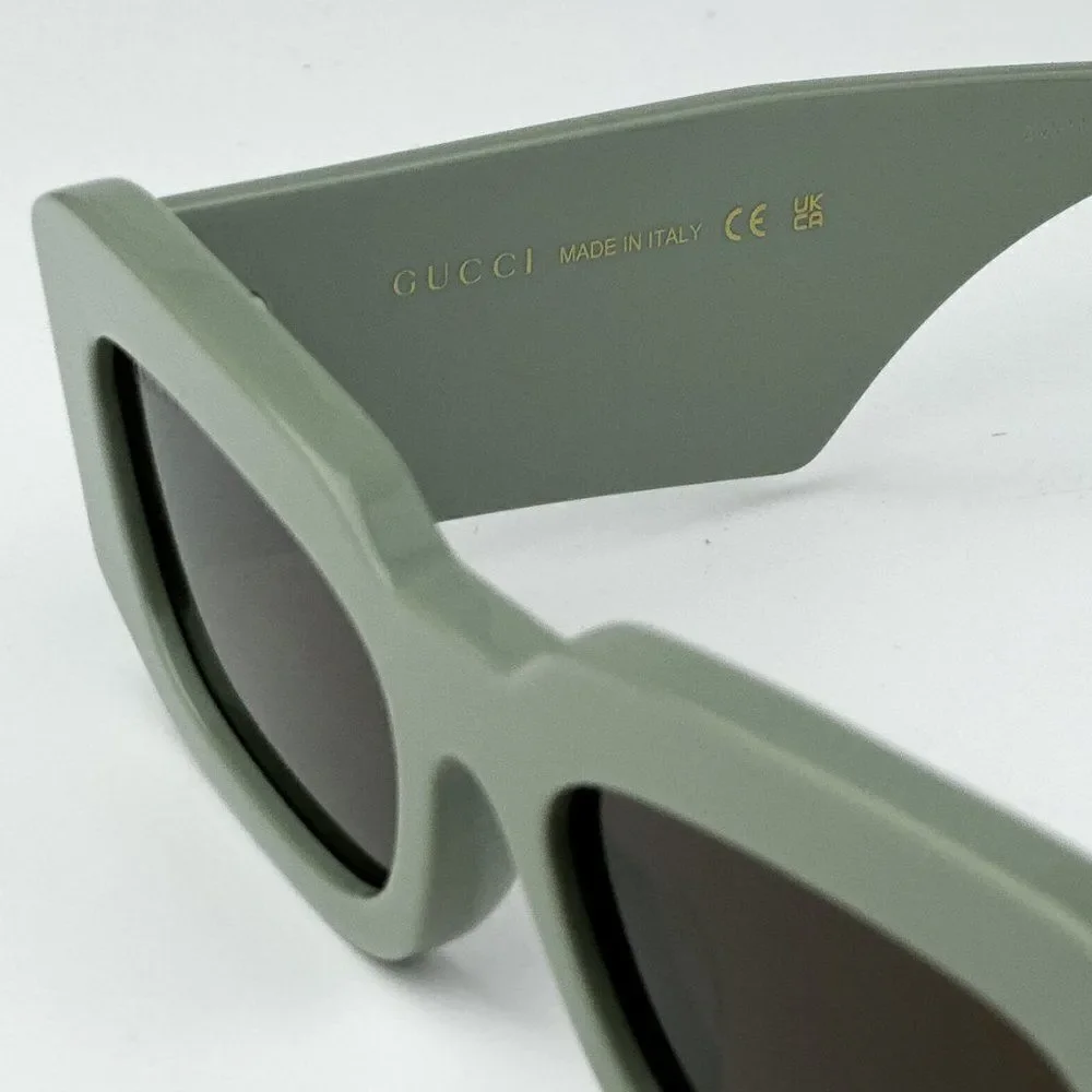 NEW Gucci GG1426S 004 Solid Sage Brown Unisex Rectangle Sunglasses GG 1426S