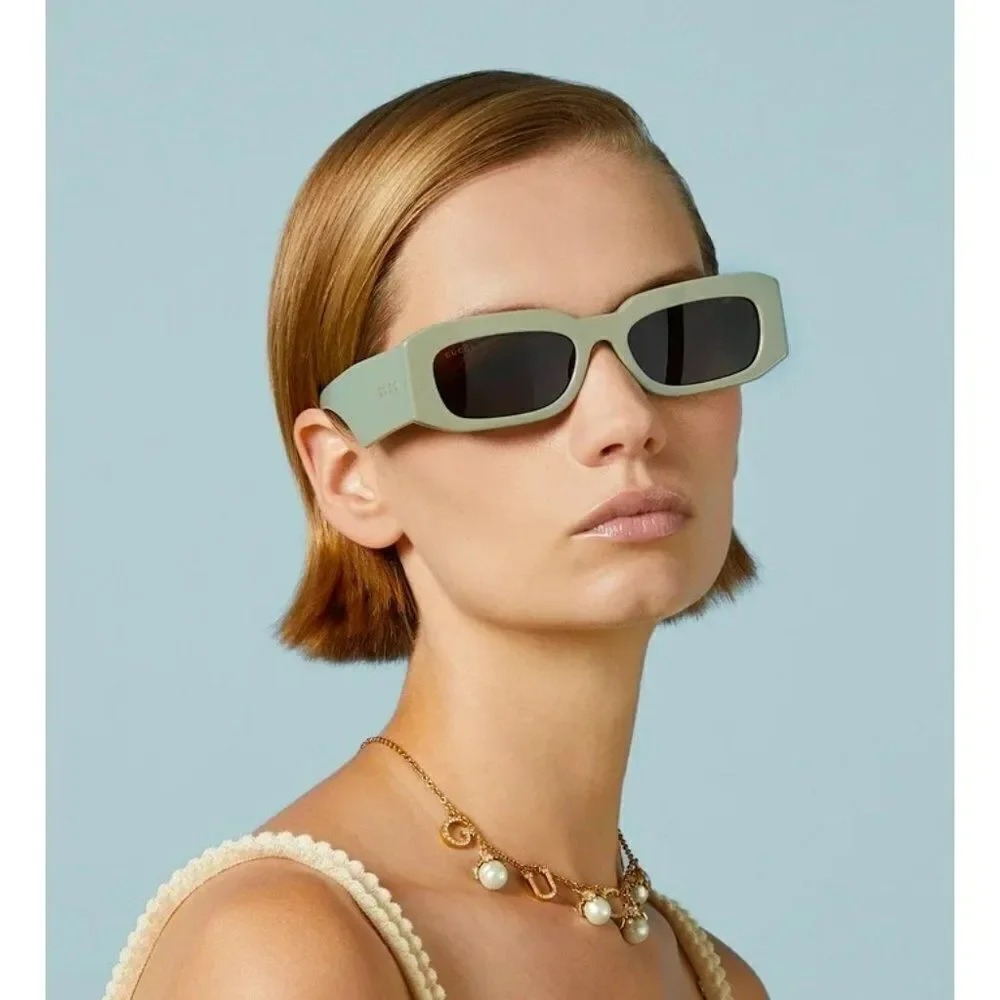 NEW Gucci GG1426S 004 Solid Sage Brown Unisex Rectangle Sunglasses GG 1426S