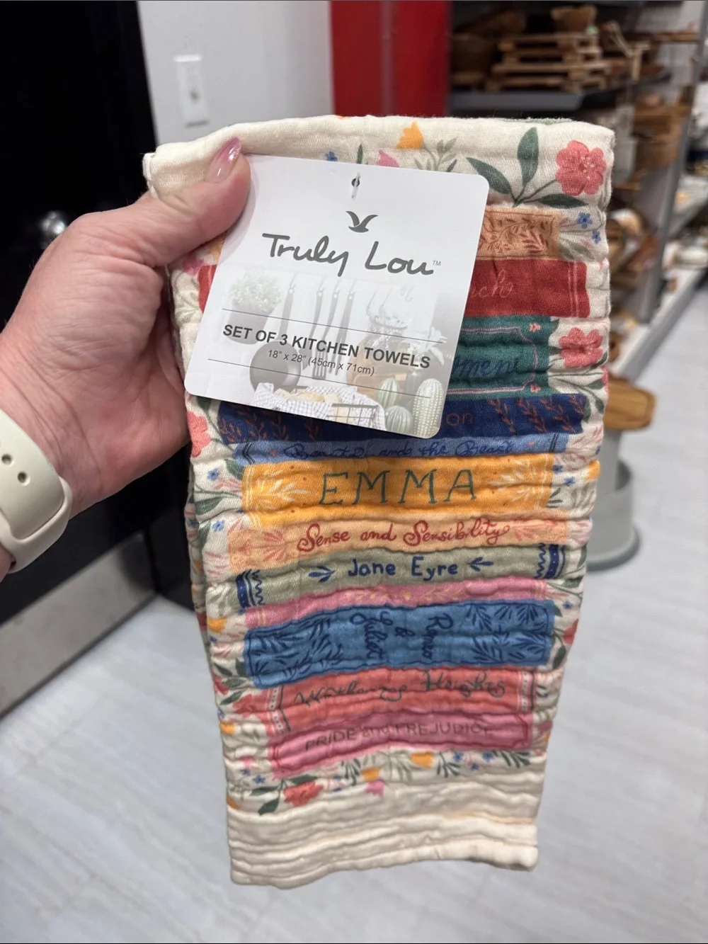 TRULY Luo Multicolor Stacked Book Print Kitchen Towel - Cream Base