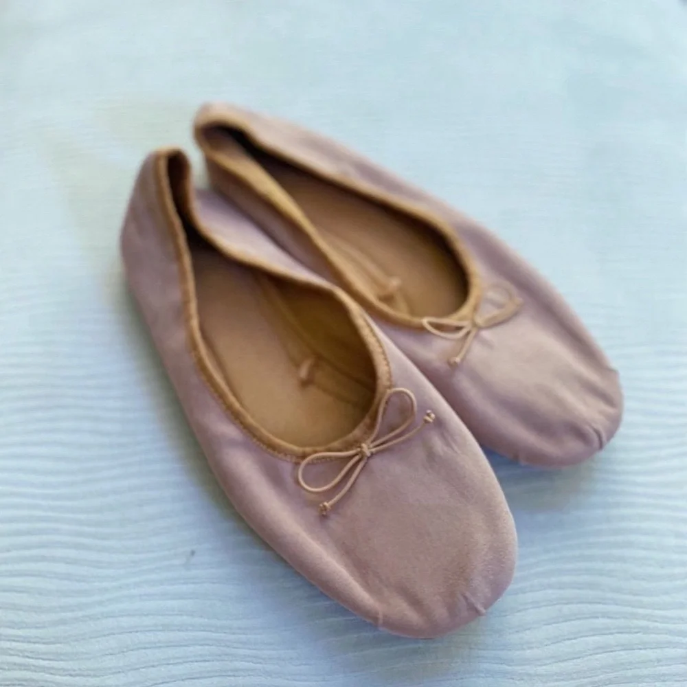 Zara girls Dusty pink bow detail spring Easter ballet flats shoes size 5 youth