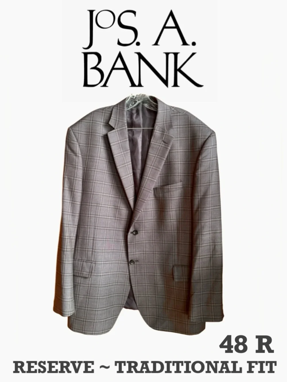Jos. A. Bank Reserve Plaid Silk Wool Blend Sport Coat Traditional Fit 48R