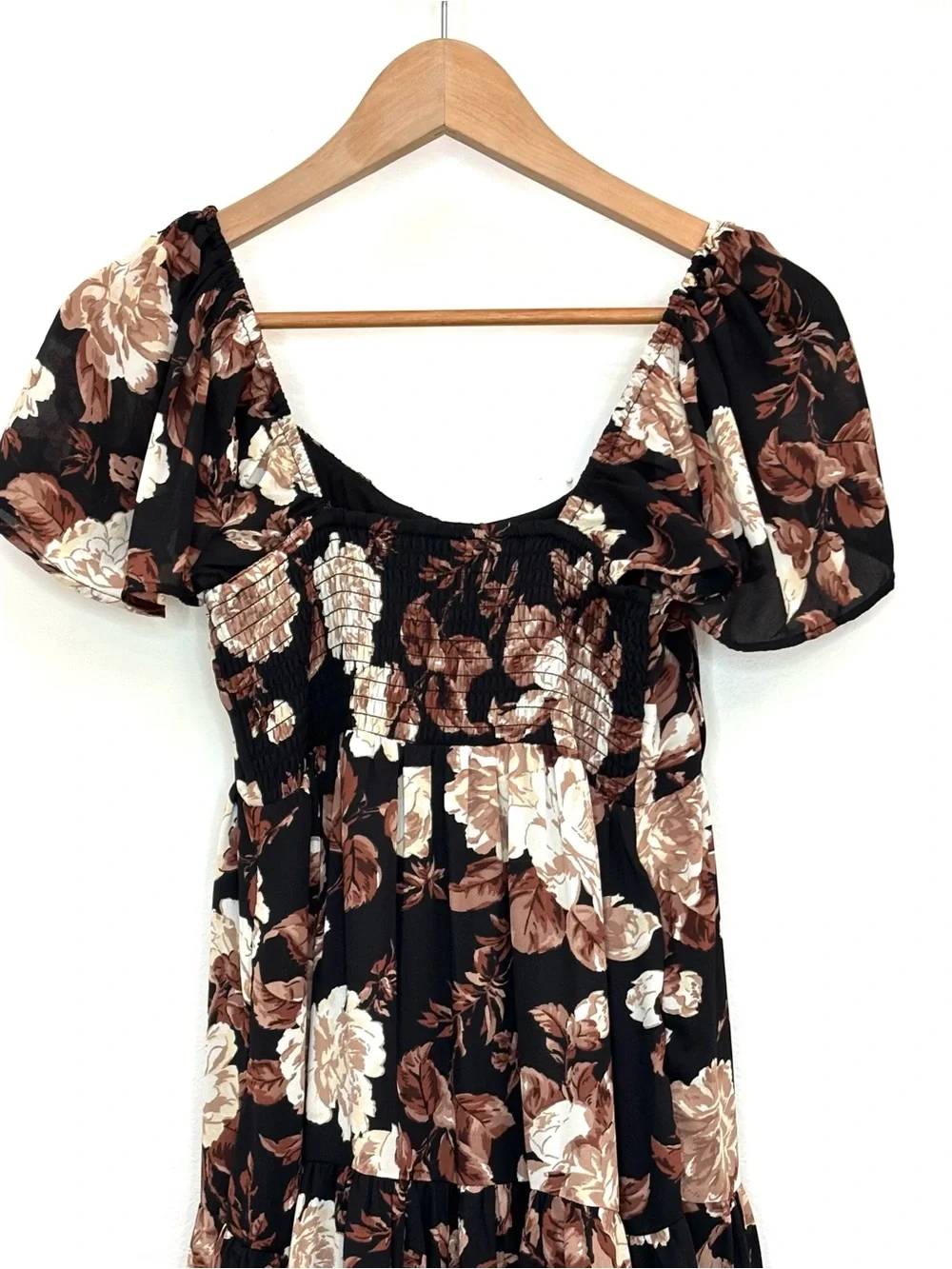 Abercrombie & Fitch Dark Floral Milkmaid Tiered Maxi Dress Cottagecore Small